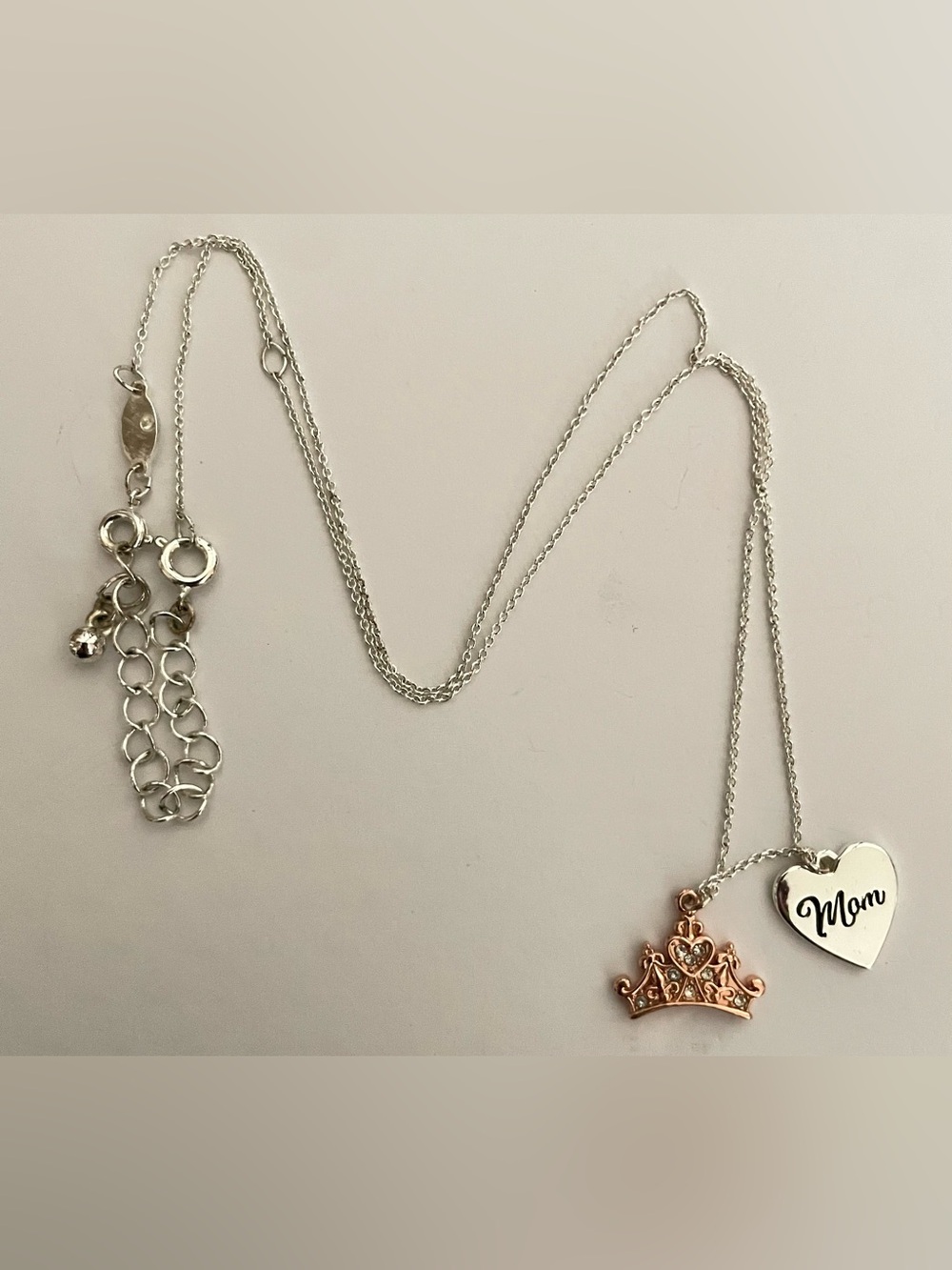 Disney Mom Forever a Princess Crown and Heart Charm Necklace